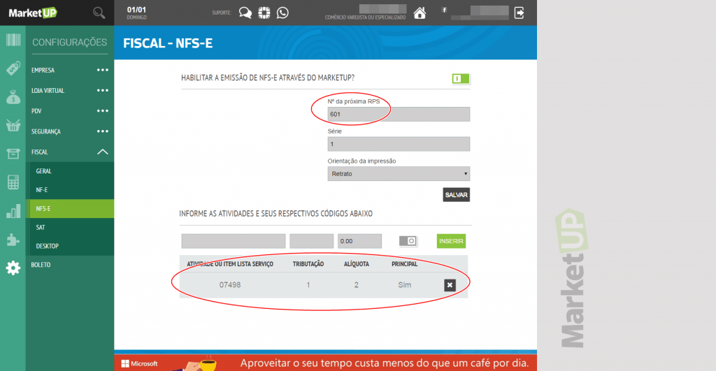 Marketup - Configuracao NFS-e