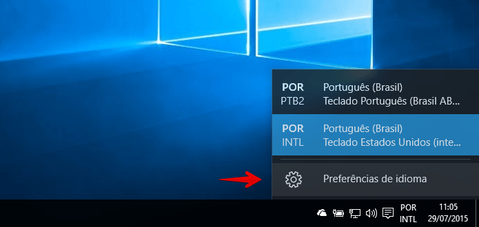 Acessar barra de idiomas no Windows 10