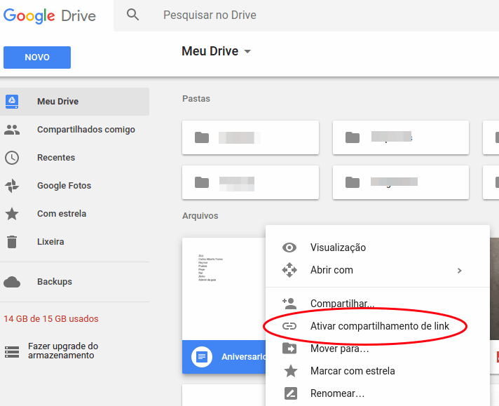 Como enviar um arquivo grande por email 4 Google Drive - Ativar compartilhamento