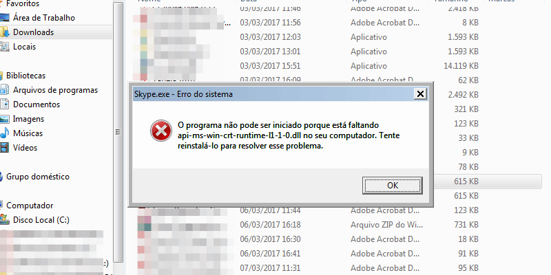 Erro Skype api-ms-win-crt-runtime-l1-1-0.dll