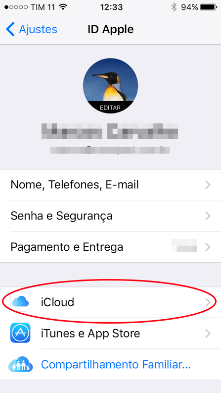 Ajustes do iCloud