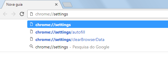 Chrome 59 - URL de configurações