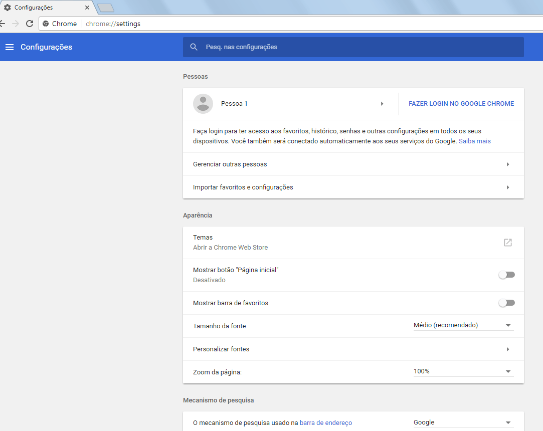 Chrome 59 - Configurações básicas - 1