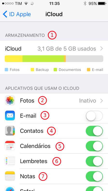 Desativar Buscar iPhone e outros ajustes de iCloud no iOS 10.3 ou superior 5 Opções do iCloud - 1