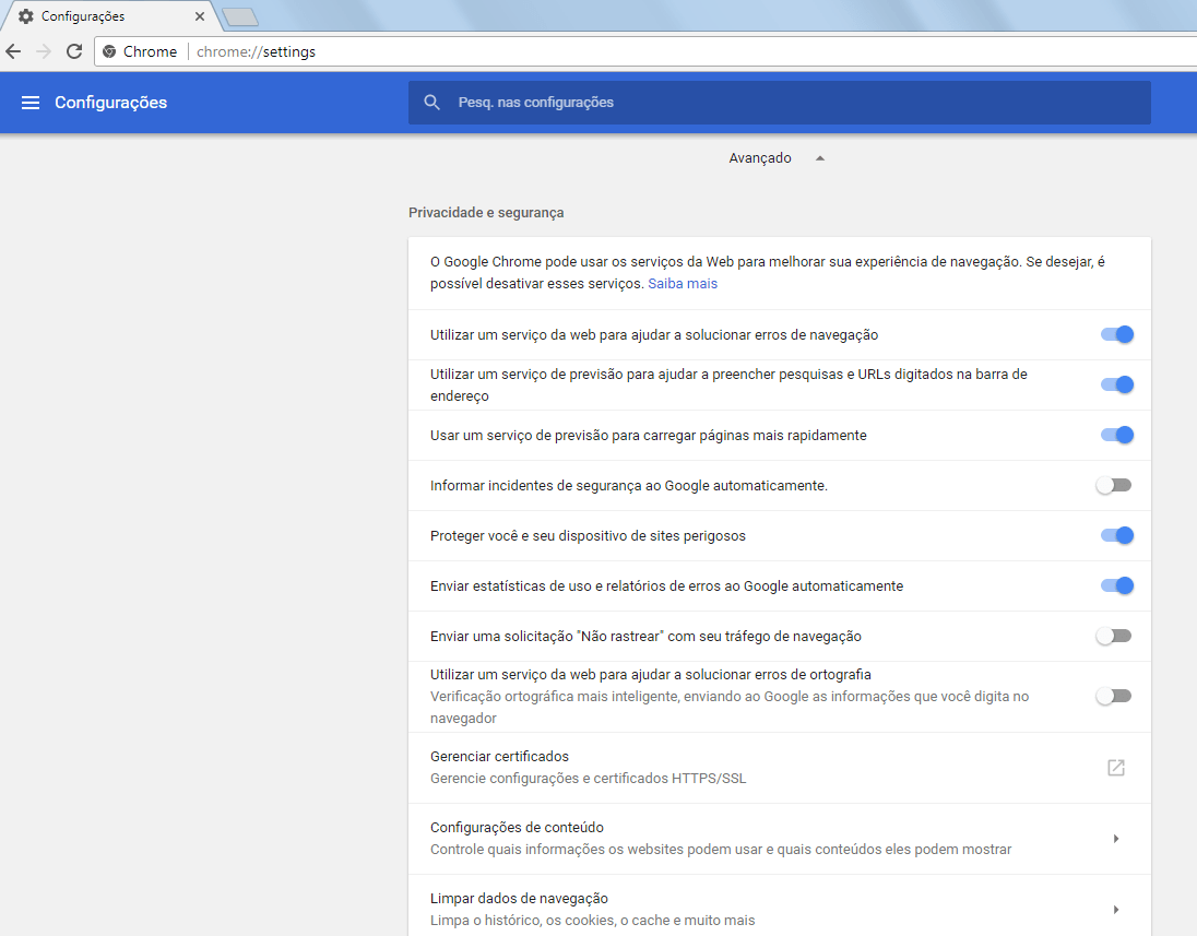 Chrome 59 - Novidades, configurações e funcionamento 5 Chrome 59 - Configurações avançadas - 1