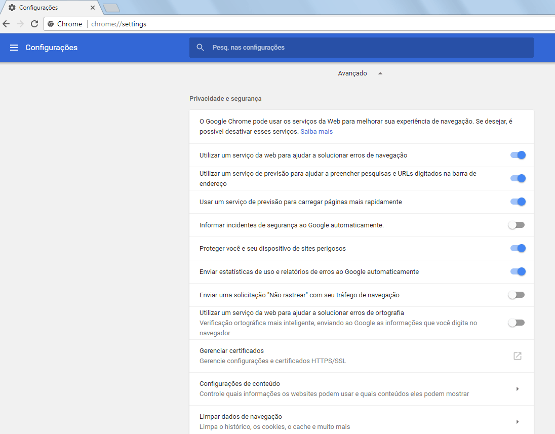 Chrome 59 - Configurações avançadas - 1
