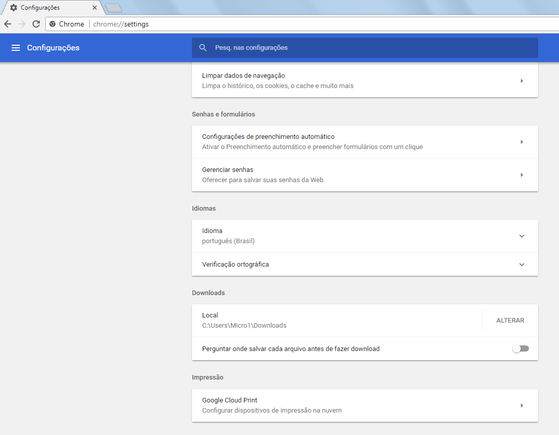 Chrome 59 - Novidades, configurações e funcionamento 6 Chrome 59 - Configurações avançadas - 2