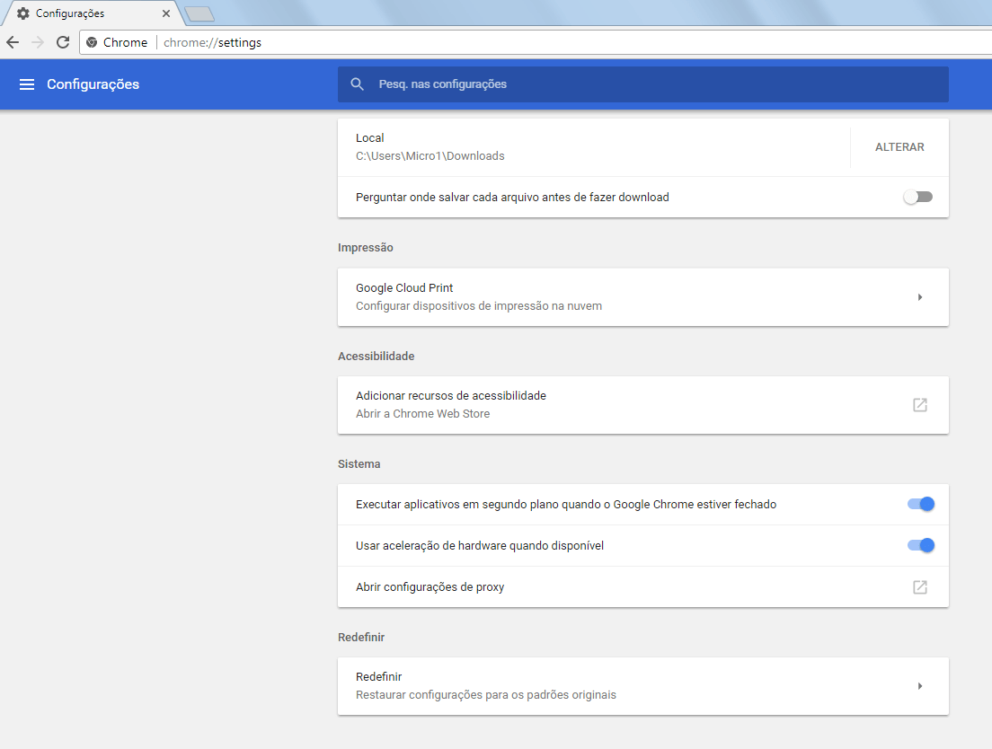 Chrome 59 - Novidades, configurações e funcionamento 7 Chrome 59 - Configurações avançadas - 3