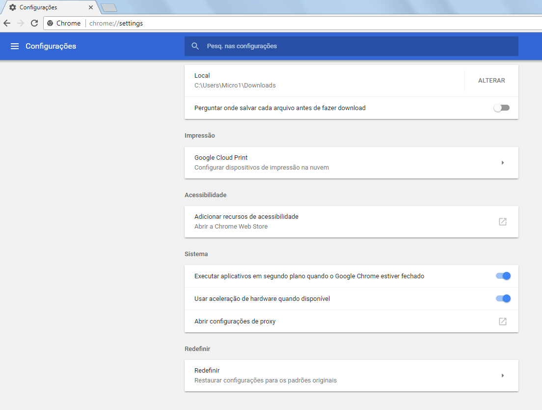 Chrome 59 - Configurações avançadas - 3