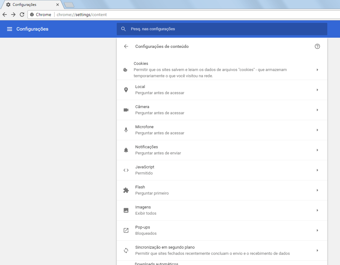 Chrome 59 - Configurações de conteúdo - 1