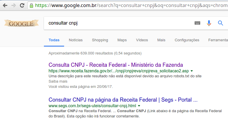 Consulta no Google - Consulta cnpj