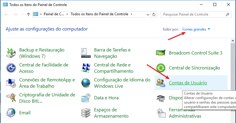 Acesso a Contas de usuários no Windows 10