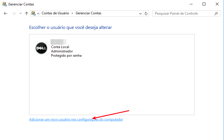 Adicionar nova conta de usuário