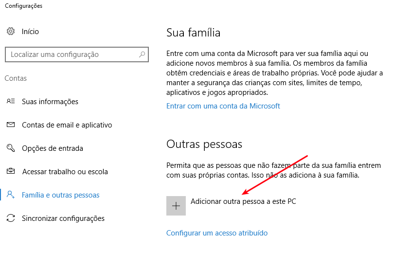 Interface Windows 10 - Criar conta de usuário