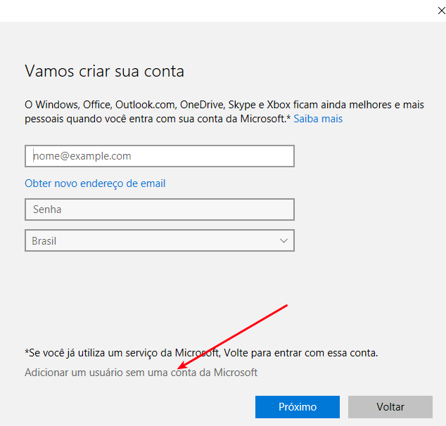 Interface Windows 10 - Adicionando uma conta local