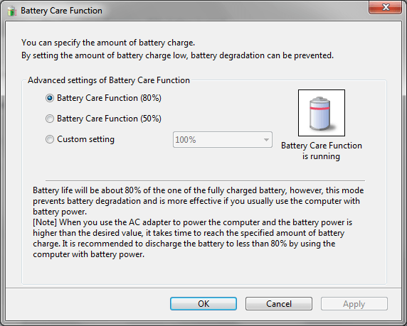 Sony Vaio Battery Care - Configurações avançadas