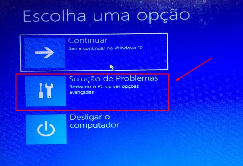 Windows 10 não inicia - Reparo automático 2 Opções avançadas
