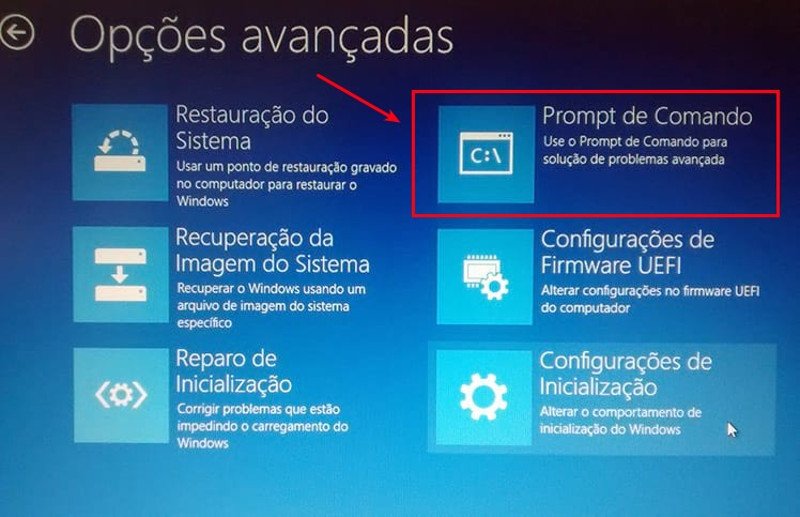 Windows 10 não inicia - Reparo automático 4 Avançados - Prompt de Comando