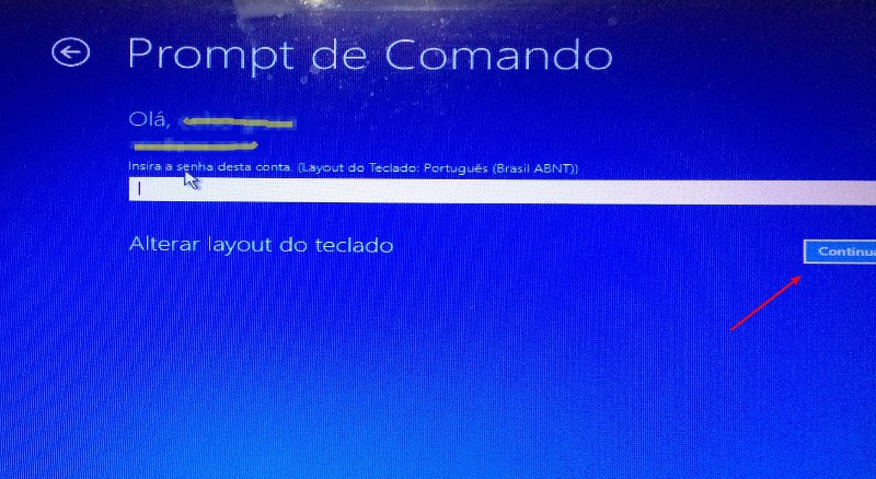 Windows 10 não inicia - Reparo automático 5 Entrar com o usuário no Prompt de Comando
