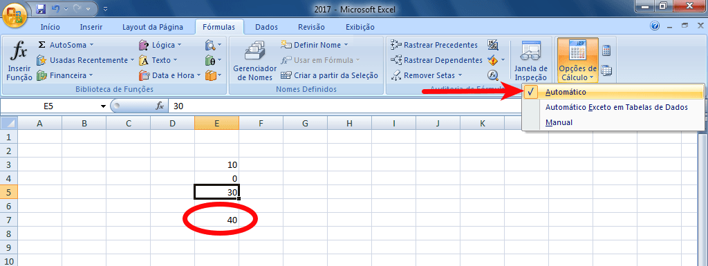 Excel - Reativar o cálculo automático
