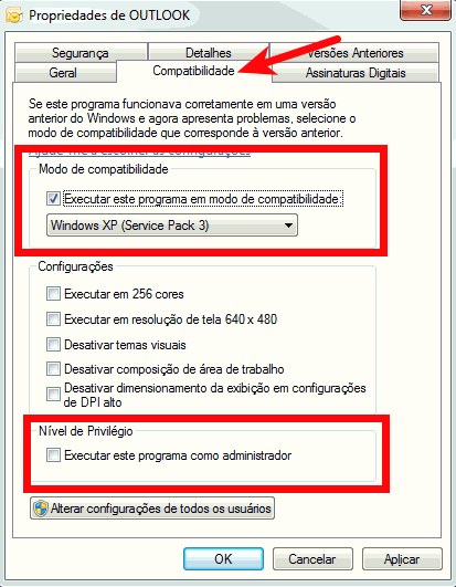 Não é possível iniciar o Microsoft Outlook 4 Modo de compatibilidade do Outlook