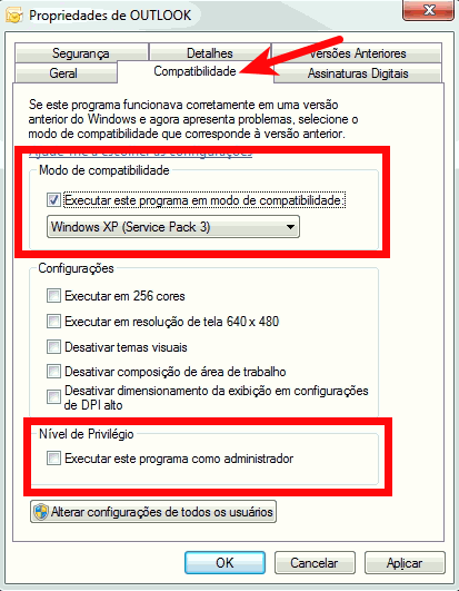 Modo de compatibilidade do Outlook