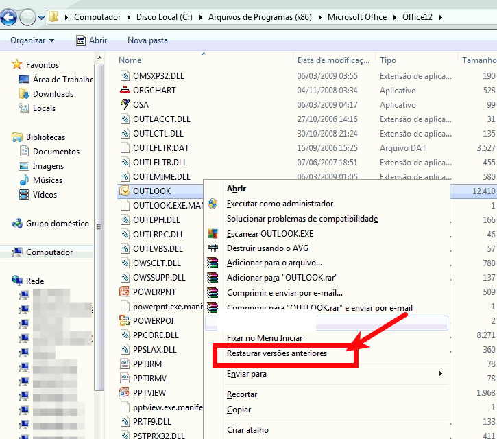 Não é possível iniciar o Microsoft Outlook 5 Restaurando versões anteriores - Outlook.exe