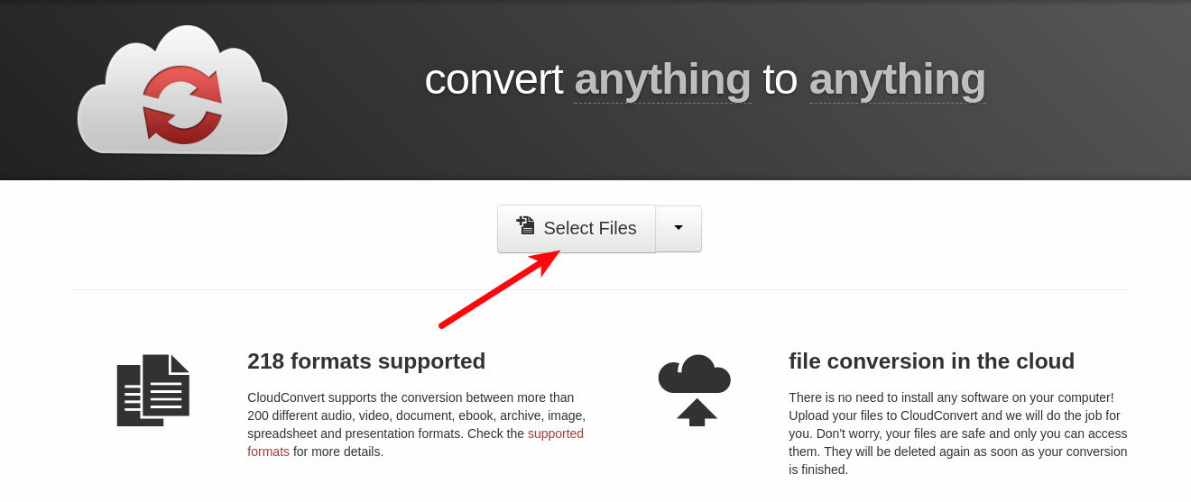 cloudconvert.com - Selecionando arquivo