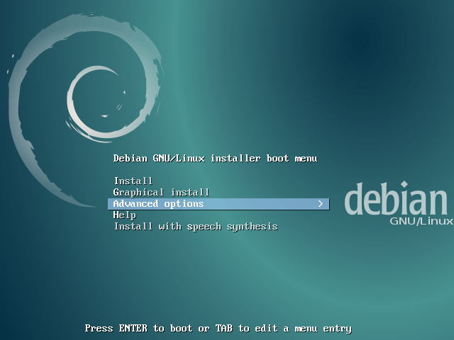 Menu Principal da instalação do Debian