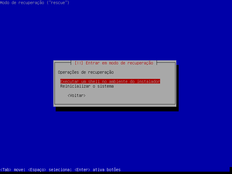 Corrigir sistema de arquivos inconsistente no Linux 7 Executar o shell no ambiente do instalador
