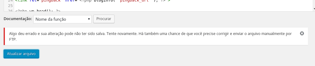 Erro ao editar tema no WordPress 4.9 2 WordPress - Erro ao atualizar