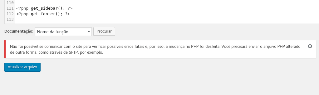 Erro ao editar tema no WordPress 4.9 1 WordPress - Erro ao atualizar