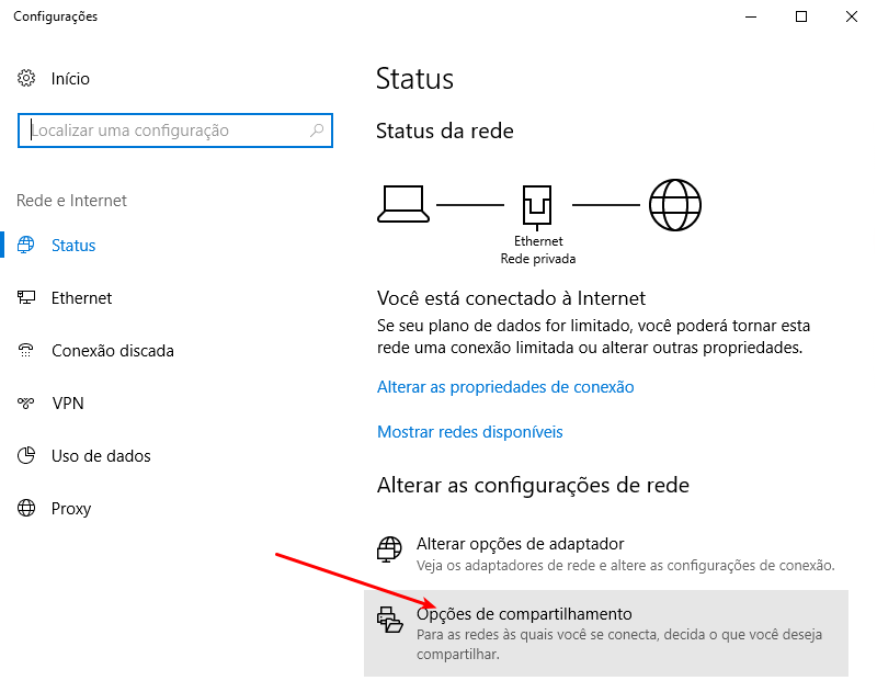 Desativar compartilhamento protegido por senha 2 Abrir opções de compartilhamento