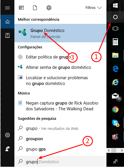 Alterar rede pública para privada no Windows 10 4 Buscar grupo doméstico
