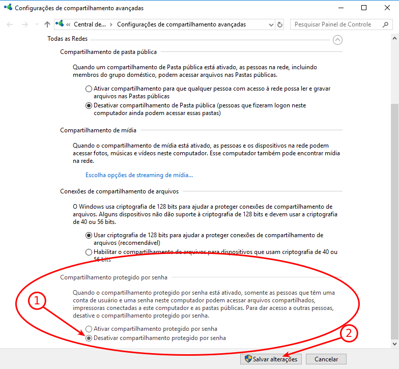 Desativar compartilhamento protegido por senha 4 Desativar compartilhamento com senha