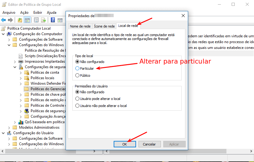 Alterar rede pública para privada no Windows 10 8 gpedit - Mudar tipo de rede