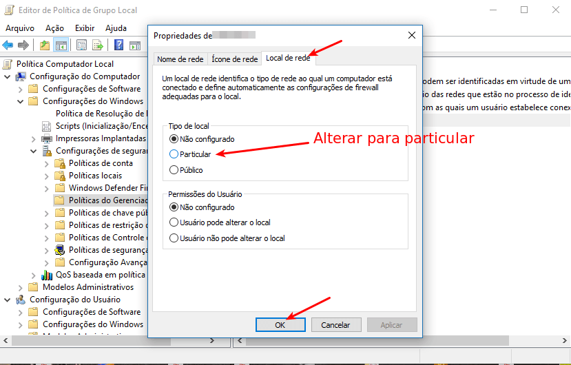 gpedit - Mudar tipo de rede