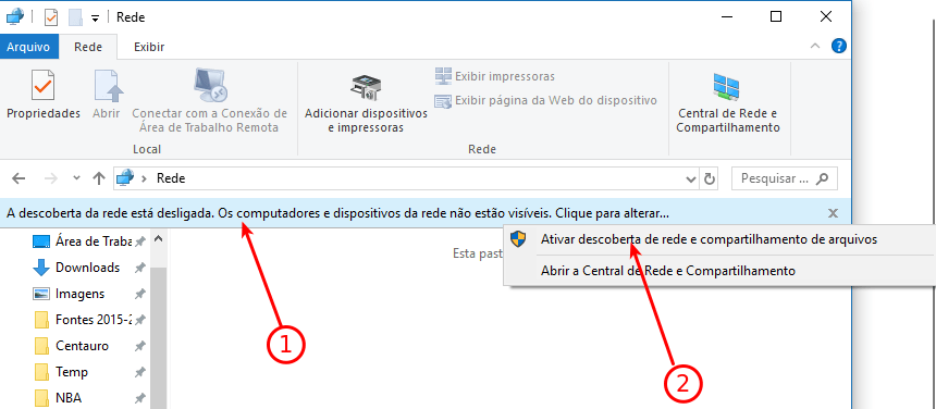 Desativar compartilhamento protegido por senha 6 Status - Alterar descoberta de rede