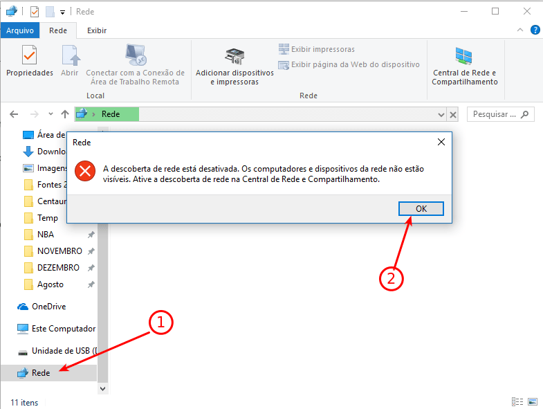 Desativar compartilhamento protegido por senha 5 Status da descoberta de rede