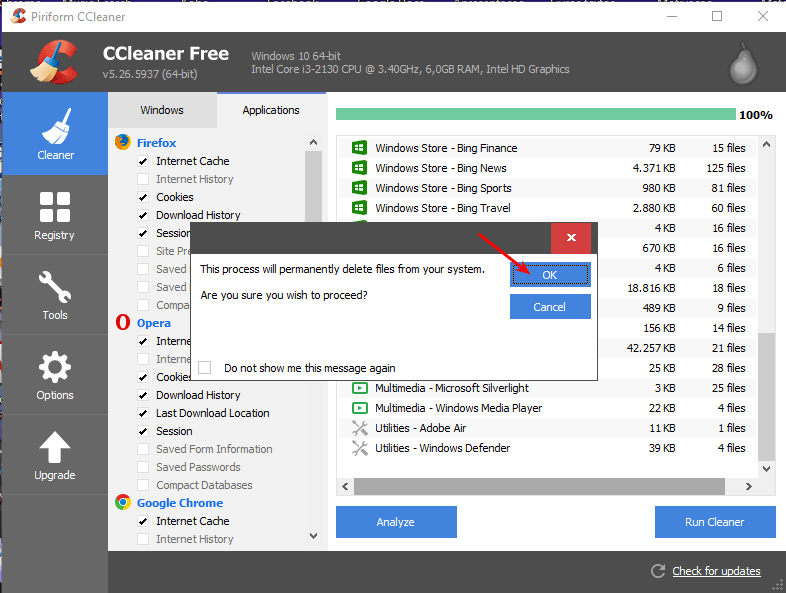 Usando o CCleaner para fazer uma limpeza em seu PC ou Mac 6 Aviso que apagará os arquivos