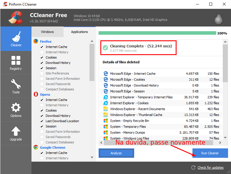 Usando o CCleaner para fazer uma limpeza em seu PC ou Mac 8 Finalizando a limpeza