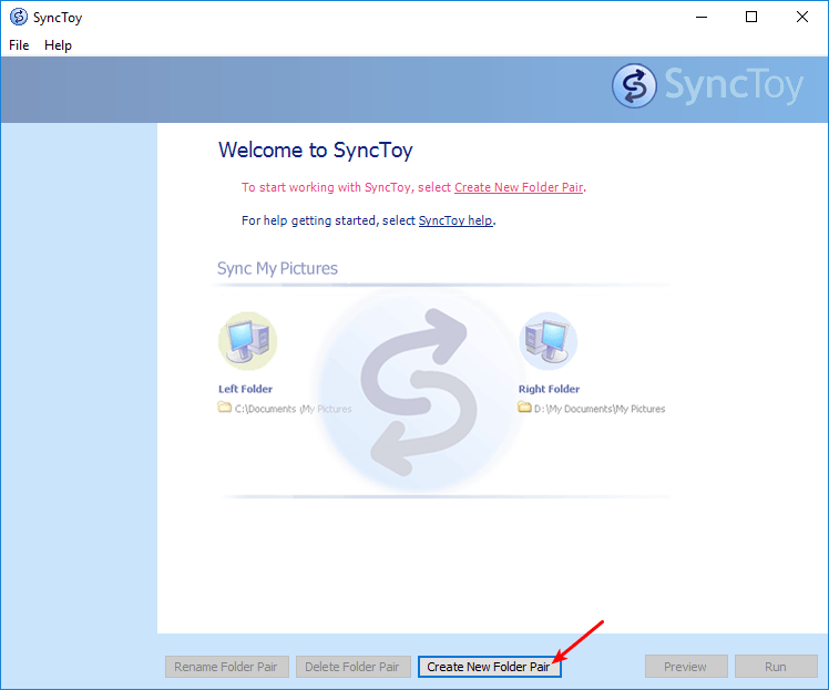 Backup simples e rápido com SyncToy 11 Tela principal do SyncToy