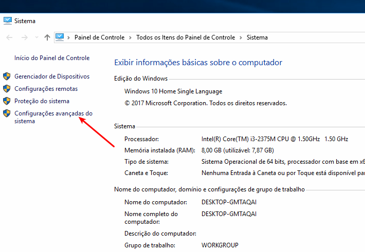 Configurações avançadas