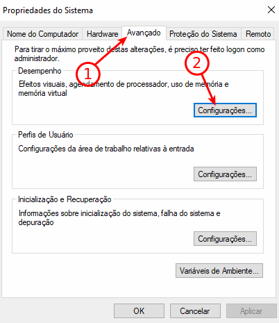 Propriedades do sistema - Avançado