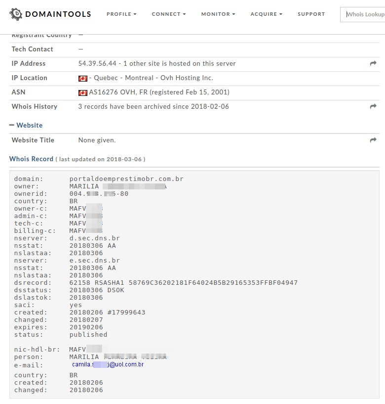 Informações do Whois