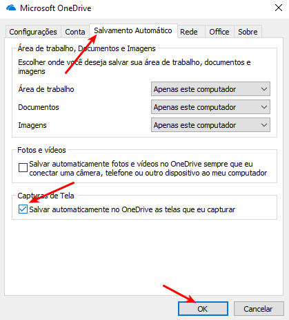 OneDrive - Salvar capturas de tela