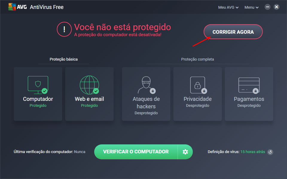 Erro no AVG - Você não está protegido 1 AVG - Você não está protegido