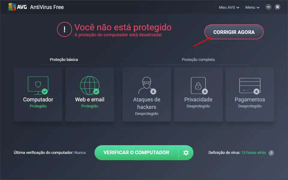Erro no AVG - Você não está protegido 1 AVG - Você não está protegido