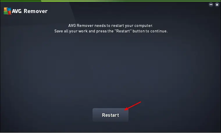 Erro no AVG - Você não está protegido 5 Reinicar para começar o processo do AVG Remover