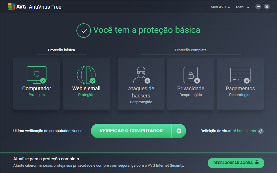 Erro no AVG - Você não está protegido 11 AVG funcionando novamente